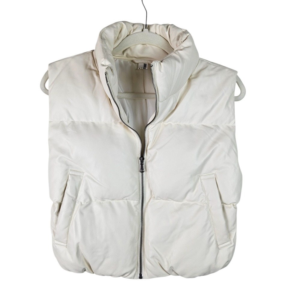 Double Zero Puffer Vest Womens Large Sleeveless Faux Leather‎ Cream Padded